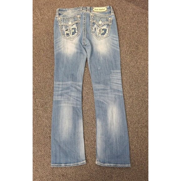 Rock Revival Jeans Womens 31 Heaven Easy Boot Embellished Flap Pocket Bling - Picture 2 of 4